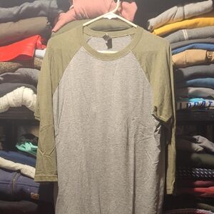 Bella Canvas Men's Long Sleeve Raglan Shirt - Olive and Gray